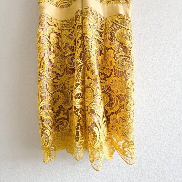 Dress the Population Ava Yellow Lace Mini Dress Large V-Neck Sleeveless Lined - Picture 9 of 15
